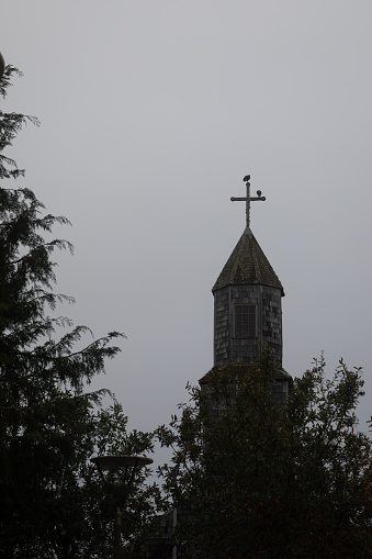 Little white church in historic village Vierhuizen, Netherlands