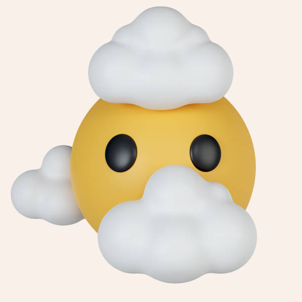 istock 3d emoticon expression face clouds. icon isolated on gray background. 3d rendering illustration. Clipping path. 1550507785