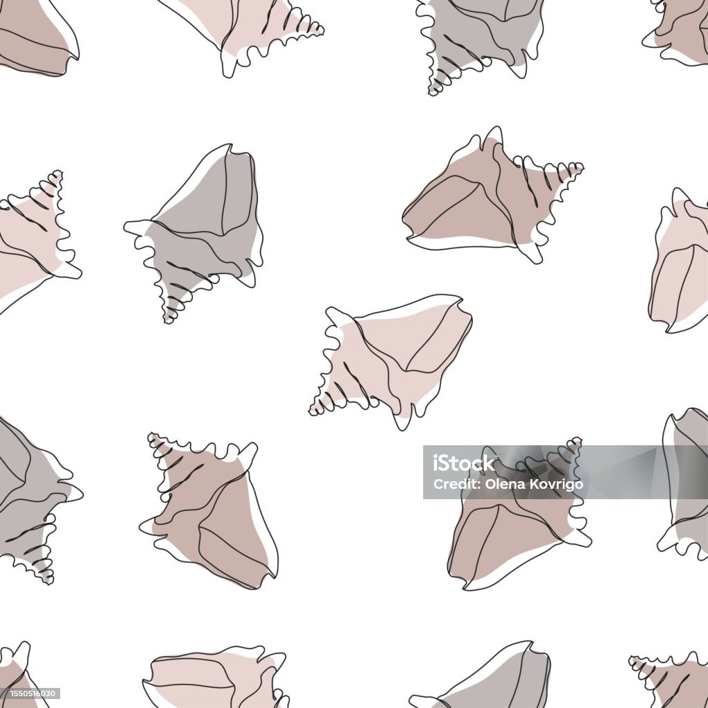 One Line Seashell Seashells Seamless Pattern One Line Drawing Of A Shell Hand Drawn ...