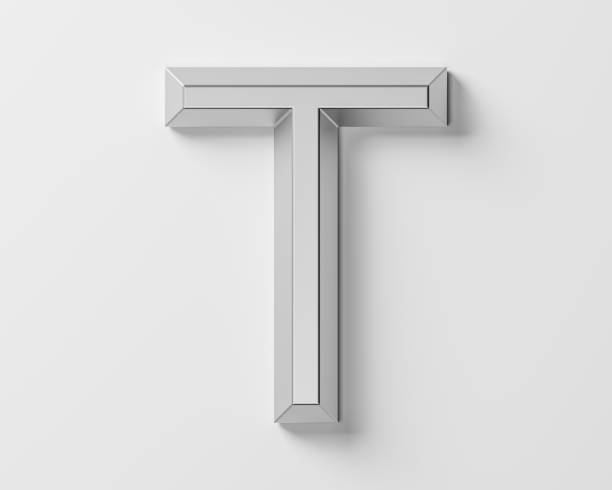 Silver balloon font 3d rendering, letter T  isolated illustration