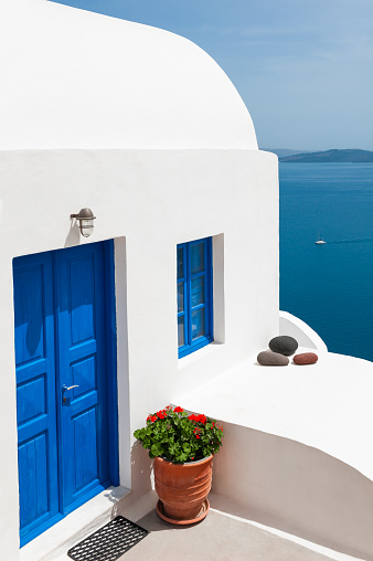 The Greek island of Santorini in the Mediterranean Sea with it`s characteristic white houses is considered to be one of the most beautiful holiday destinations in the world. This is the traditional village of Megalochori.