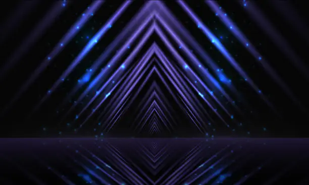 Vector illustration of Award ceremony background with blue and violet light rays. Luxury abstract awards scene concept design.