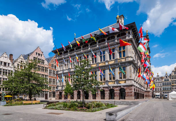 istock Antwerp City hall with flags, Belgium. 1550563214