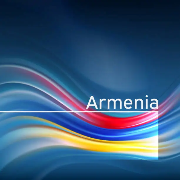 Vector illustration of Armenia flag background. Abstract armenian flag in the blue sky. National holiday card design. State banner, armenia poster, patriotic cover, flyer. Business brochure design. Vector illustration
