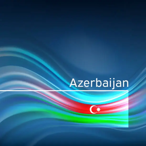 Vector illustration of Azerbaijan flag background. Abstract azerbaijani flag in blue sky. National holiday card design. State banner, azerbaijan poster, patriotic cover, flyer. Business brochure design. Vector illustration