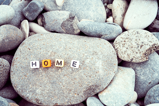 home word on pebble stone for background and inspiration or multiple concept
