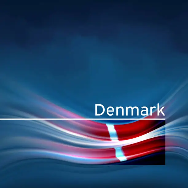 Vector illustration of Denmark flag background. Abstract danish flag in the blue sky. National holiday card design. Business brochure design. State banner, denmark poster, patriotic cover, flyer. Vector illustration