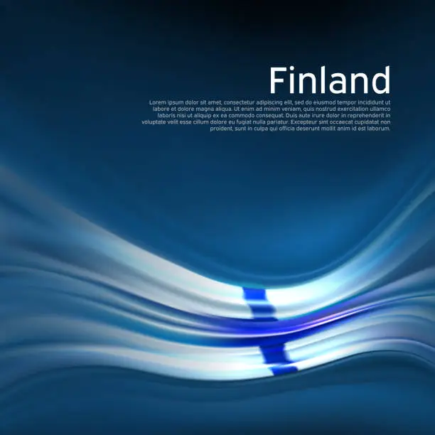 Vector illustration of Finland flag background. Abstract finnish flag in the blue sky. National holiday card design. Business brochure design. State banner, finland poster, patriotic cover, flyer. Vector illustration