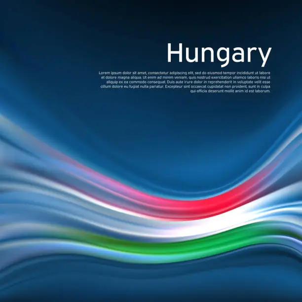 Vector illustration of Hungary flag background. Abstract hungarian flag in the blue sky. National holiday card design. Business brochure design. State banner, hungary poster, patriotic cover, flyer. Vector illustration