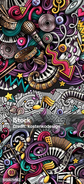 istock Music hand drawn doodle banner. Cartoon detailed illustrations. 1550574952
