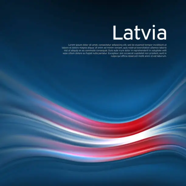 Vector illustration of Latvia flag background. Abstract latvian flag in the blue sky. National holiday card design. Business brochure design. State banner, latvia poster, patriotic cover, flyer. Vector illustration