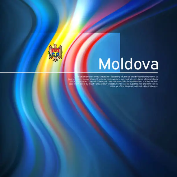 Vector illustration of Moldova flag background. Abstract moldavian flag in the blue sky. National holiday card design. Business brochure design. State banner, moldova poster, patriotic cover, flyer. Vector illustration