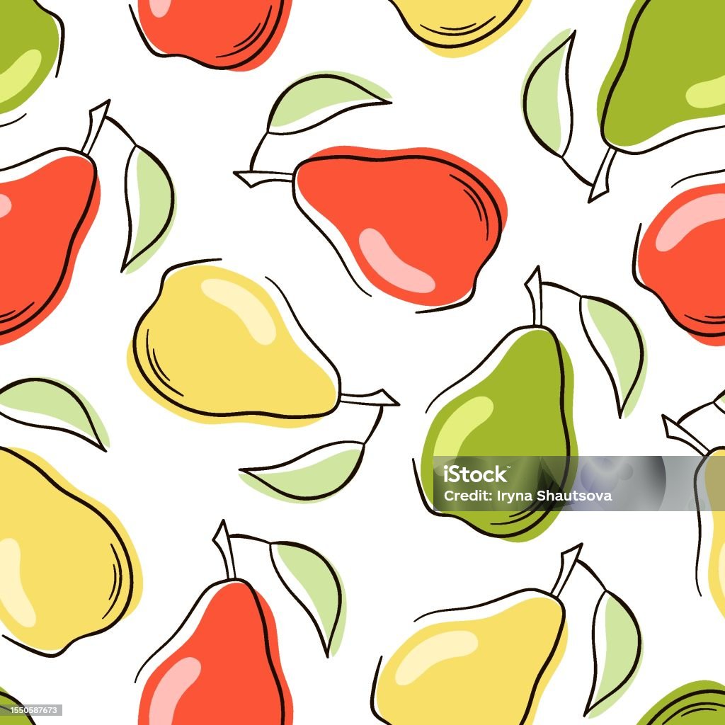 Stream Line Pears Vector Seamless Pattern With Hand Drawn Pears Line Art Vector ...