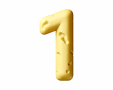 Digits made of cheese. 3d illustration of yellow alphabet isolated on white background