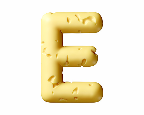 Letters made of cheese. 3d illustration of yellow alphabet isolated on white background