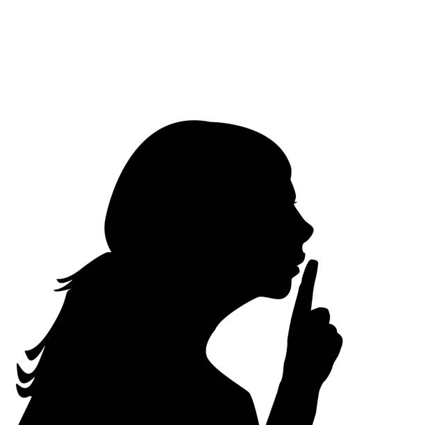 istock Silhouette of girl with finger on lips, silence gesture 1550613000