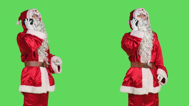 istock Man santa claus cosplay on phone call 1550646479