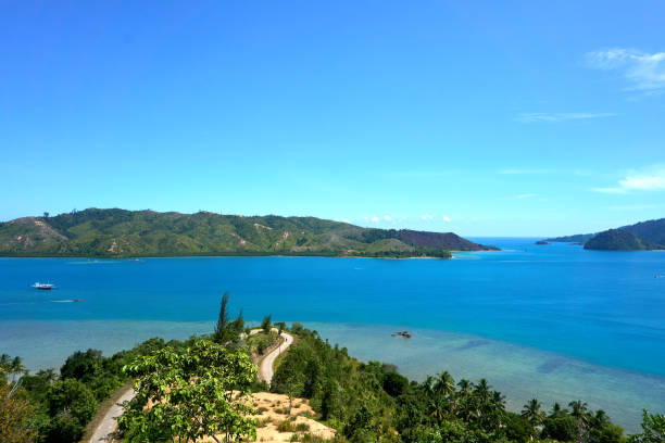 Ocean Landscape View from Mandeh Hill, Painan, South Coast, West Sumatra, Indonesia stock photo