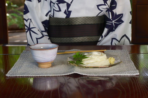 Woman in Yukata & Somen Dish/Studio Shot/Close Up