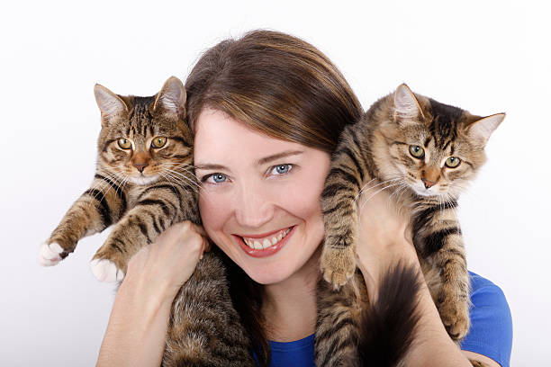 istock Pretty woman with cats. 155067902
