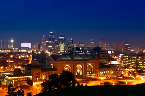 The Kansas City skyline at night. Note: very long exposure.