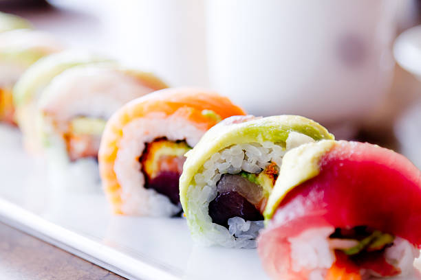 istock Sushi Rolls and green tea 155069326