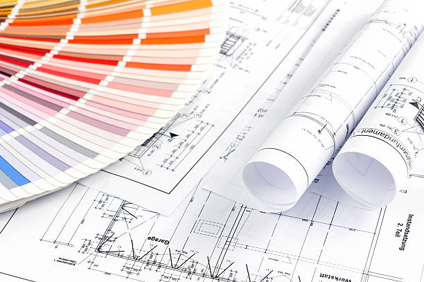istock Color Swatch for home improvement with blueprints plan 155069770