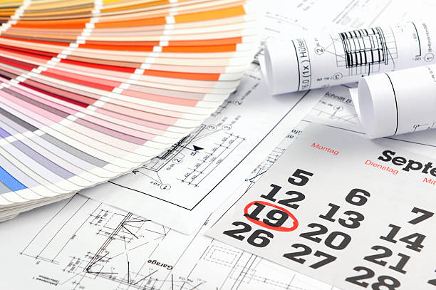 カラー見本をホーム改善計画、設計図、締め切り - design color swatch plan painting ストックフォトと画像