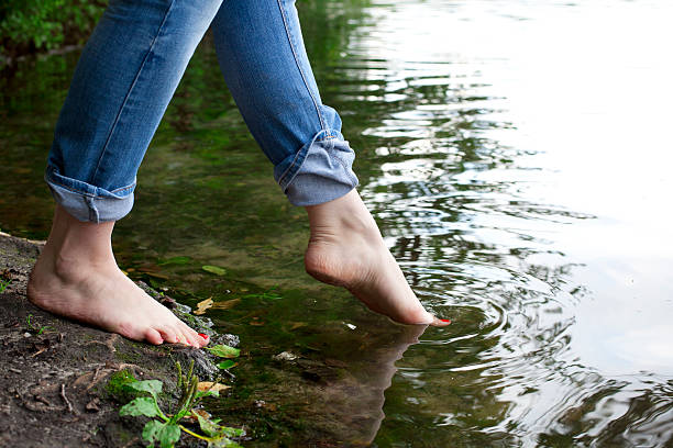 istock Woman putting foot in lake 155071083