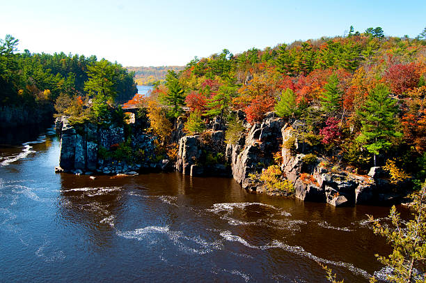 Landscape of the St Croix River in the autumn stock photo