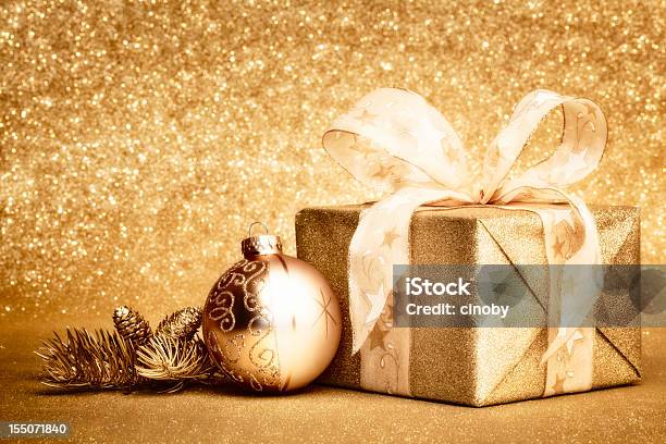Golden Christmas Gift Stock Photo - Download Image Now - Christmas, Gold Colored, Gift