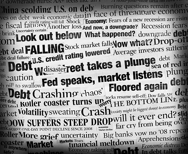 eua. national debtcollage - newspaper headline newspaper wall street finance - fotografias e filmes do acervo