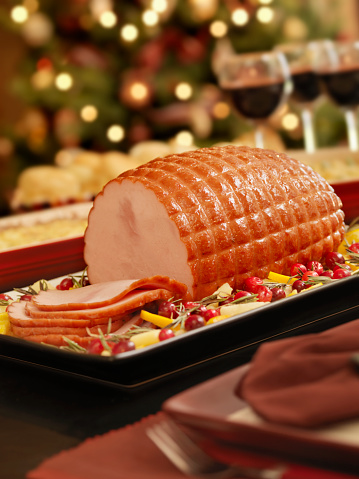 Glazed Holiday Ham with Cloves Background