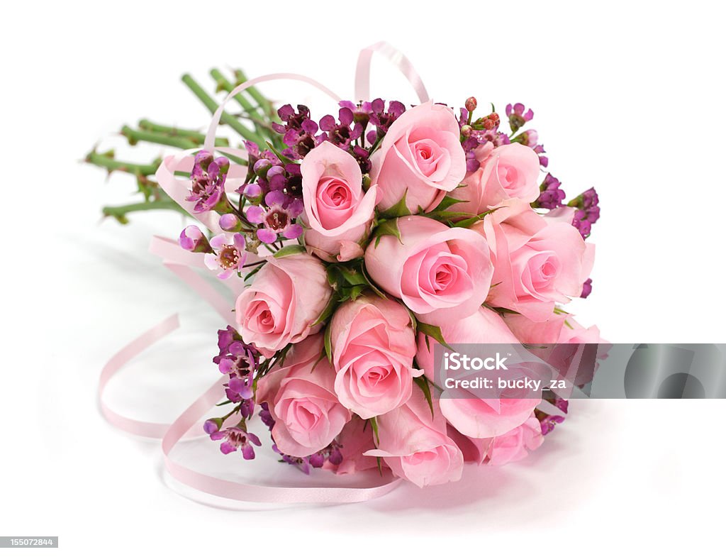 Pink and mauve rose flower bouquet isolated on white , shadows  Bouquet Stock Photo