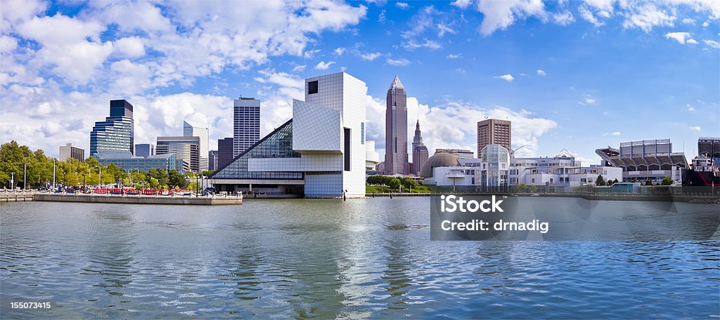 Cleveland Waterfront Panorama with Stadium, Museums and Cleveland Skyline  Cleveland - Ohio Stock Photo