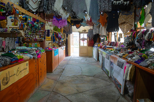 May 21: 2023: Town of Achao, Artisan market in Chiloé Island. Sale of typical products including wool