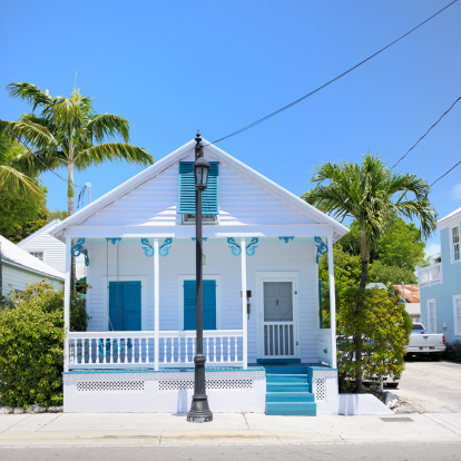 Key West, USA - August 27, 2014: typical wooden historic architecture from early last century downtown Key West, Florida, USA.