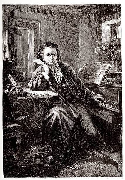 Engraving of composer Ludwig van Beethoven from 1882  ludwig van beethoven stock illustrations