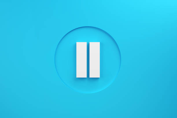 Pause symbol or push button on blue background. Taking a break or resting concept. Audio or music pause.