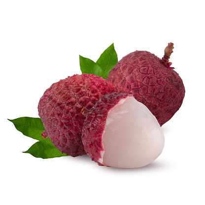 Fresh lychee or litchi fruit isolated on a white background