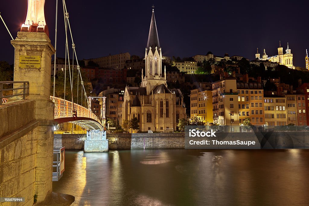 Lyon a notte - Foto stock royalty-free di Notte