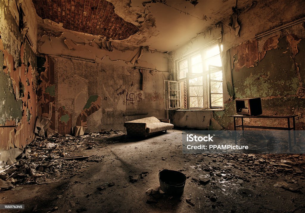 Old dark ruin  Domestic Room Stock Photo