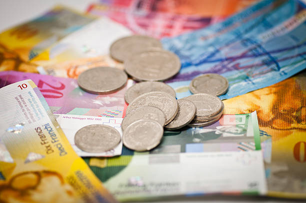 moneta del franco svizzero - french coin foto e immagini stock