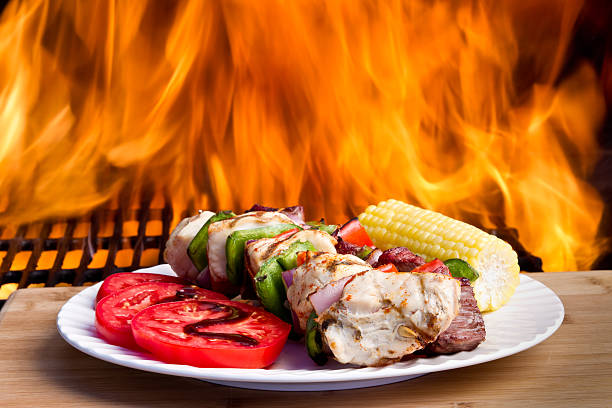 istock Grilled Chicken and beef Kebabs 155076599