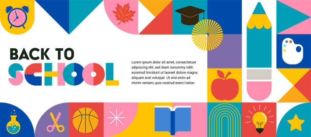 back to school, geometrical modern style design. back to school sale, promotion, poster and flyer - back to school stock illustrations