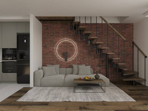 istock Loft style Living room interior design with red bricks 1550790572