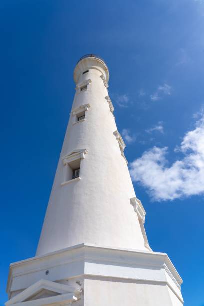 istock a white lighthouse against a blue sky and some clouds in the background 1550813884