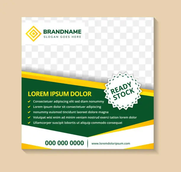 Vector illustration of Editable modern minimal square banner templates. green and yellow element on white background