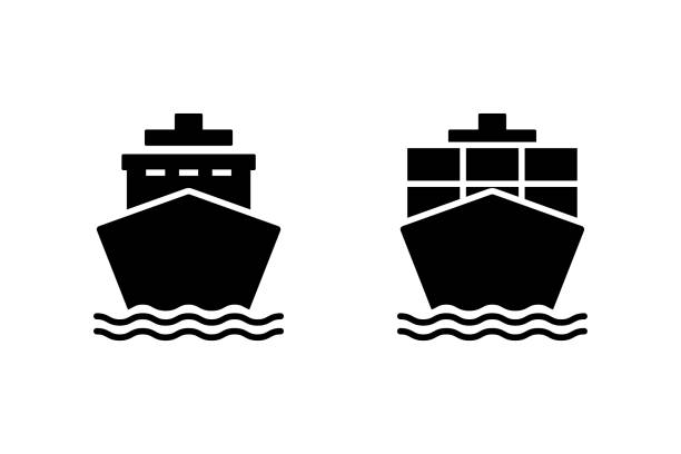 illustrazioni stock, clip art, cartoni animati e icone di tendenza di set di icone vettoriali della barca della nave. simbolo della petroliera oceanica. cartello del contenitore di trasporto - fuel tanker transportation symbol mode of transport