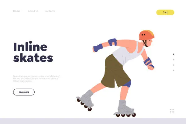 Vector illustration of Landing page for online service providing inline skates training for active outdoors recreation